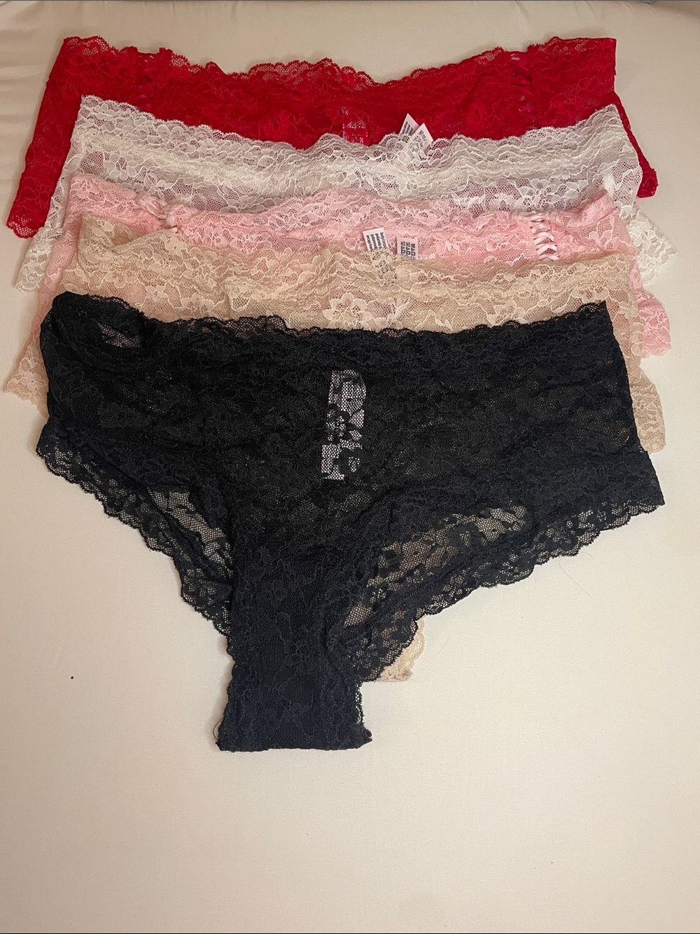 5 pack Victoria's Secret Lace Hipster Panty Set - Black, Red, White, Pink, Beige